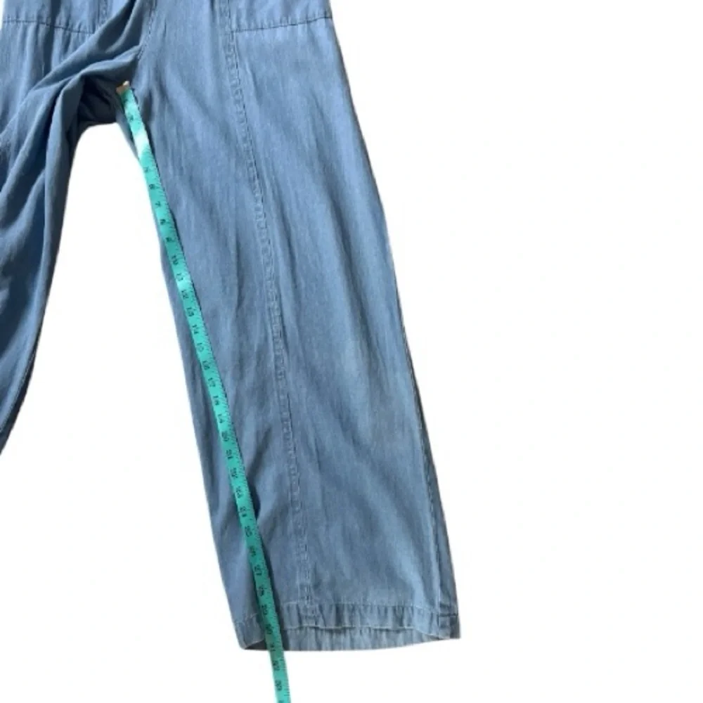 Nasty Gal Blue Jean Denim Sleeveless Jumpsuit Ruffle Back Size 12 Pockets - Picture 8 of 10